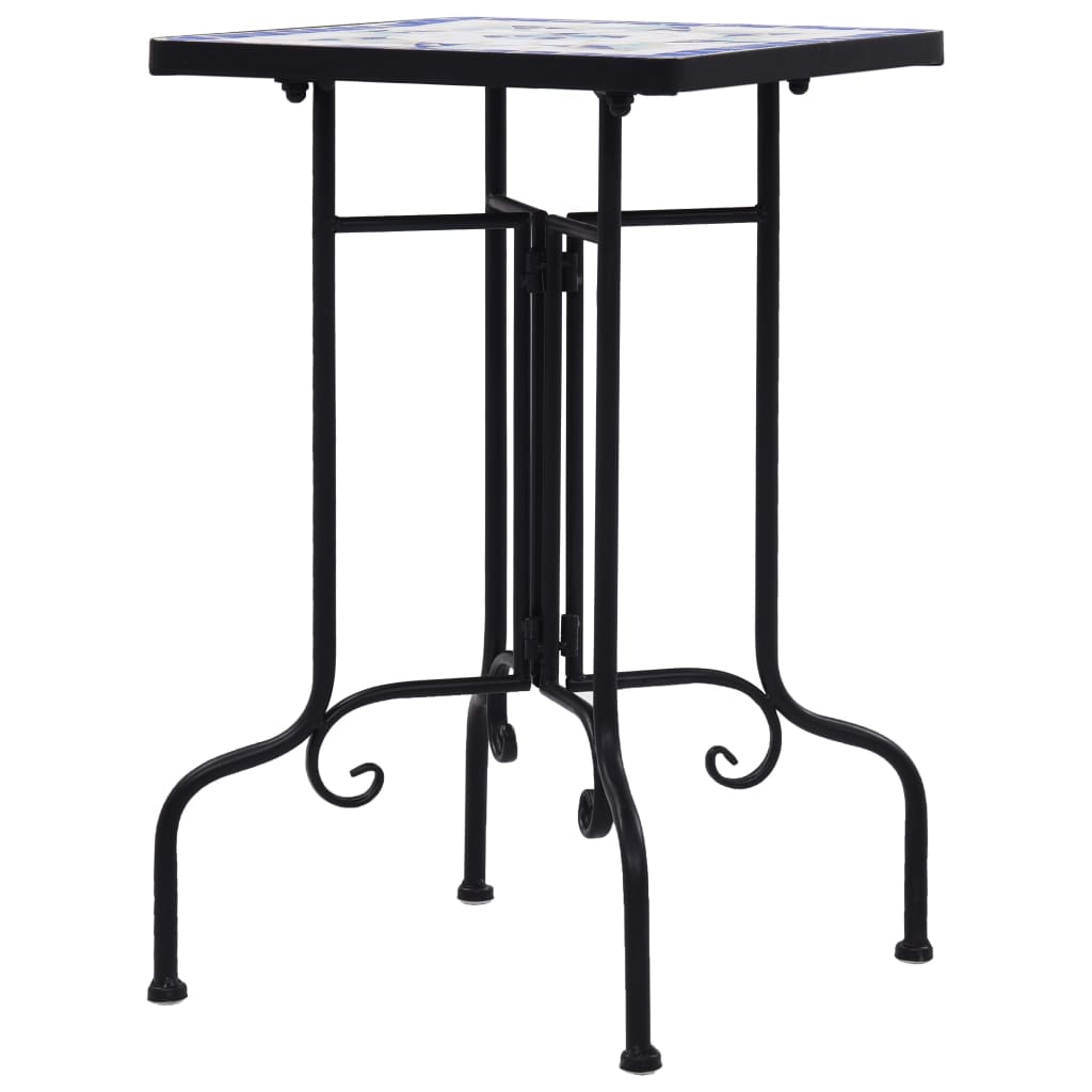 Mesa auxiliar de mosaico cerámica azul y blanco