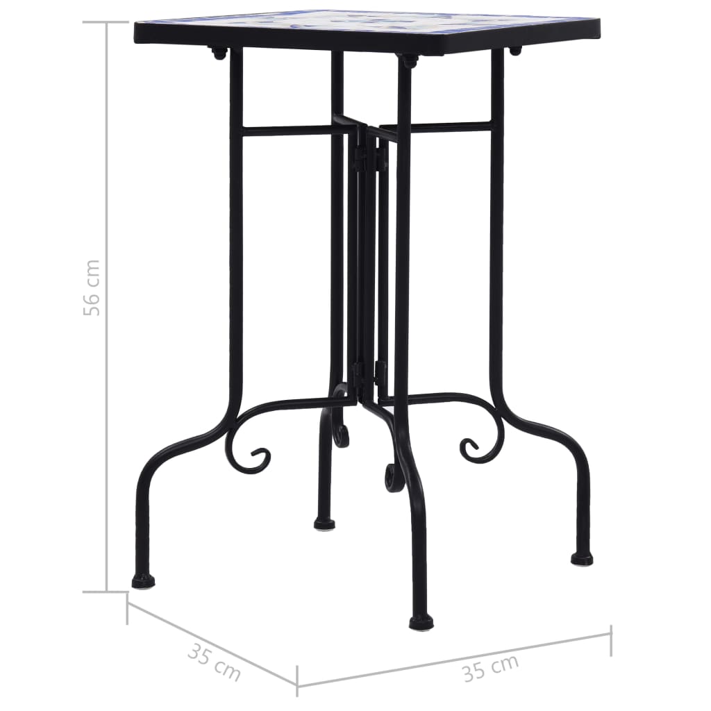 Mesa auxiliar de mosaico cerámica azul y blanco