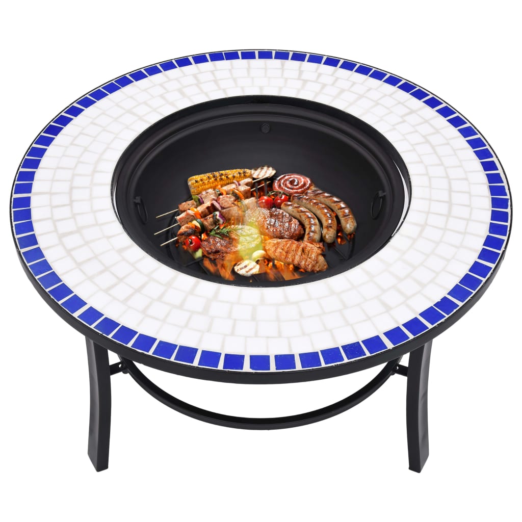 Brasero de mosaico cerámica azul y blanco 68 cm