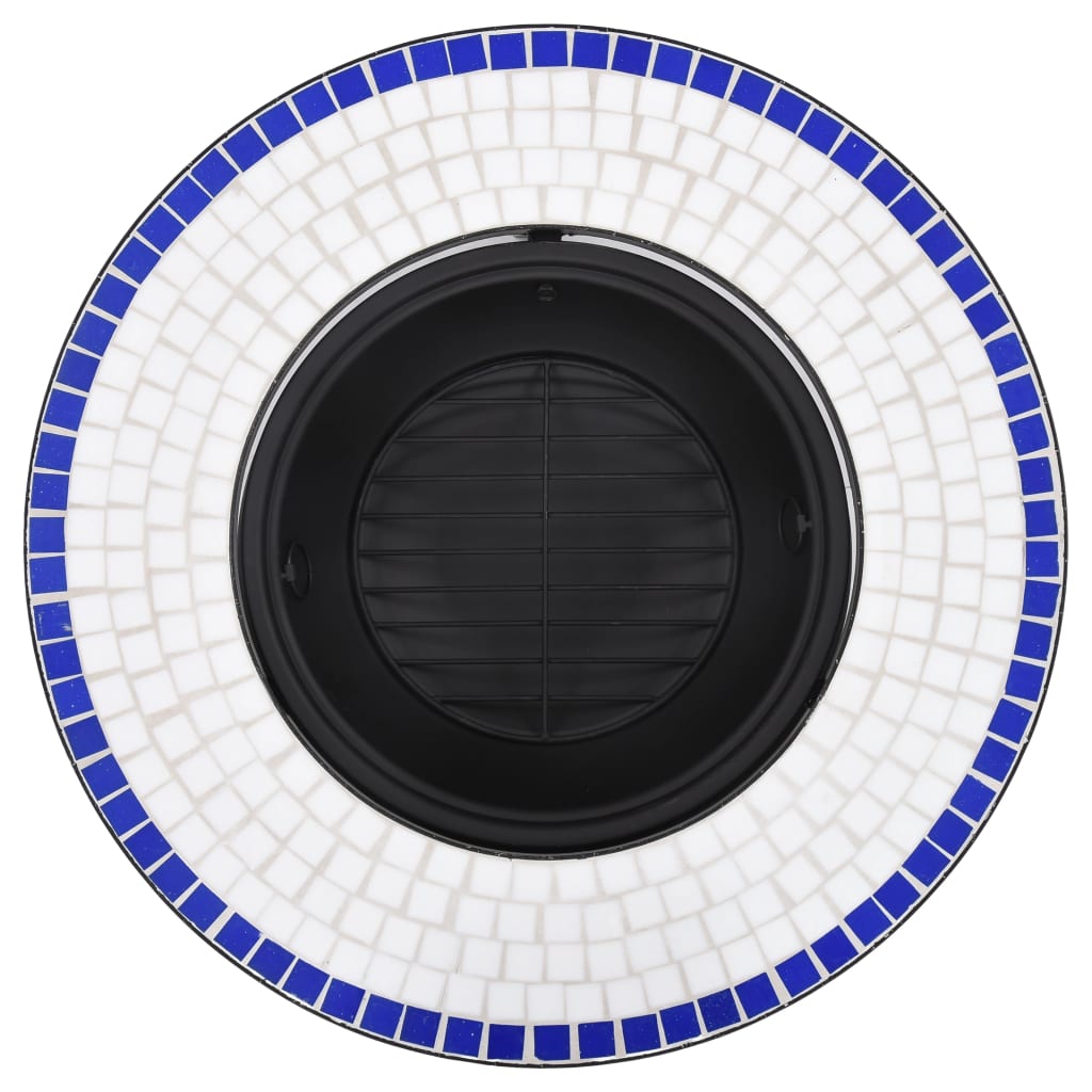 Brasero de mosaico cerámica azul y blanco 68 cm