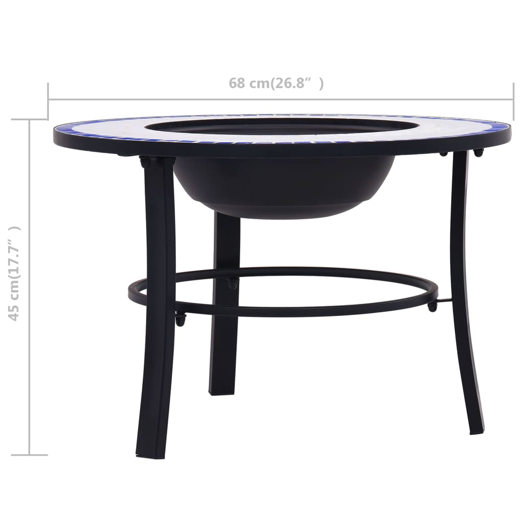 Brasero de mosaico cerámica azul y blanco 68 cm