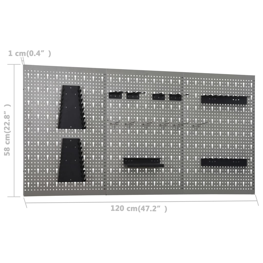 Tableros de clavijas para pared 3 unidades acero 40x58 cm
