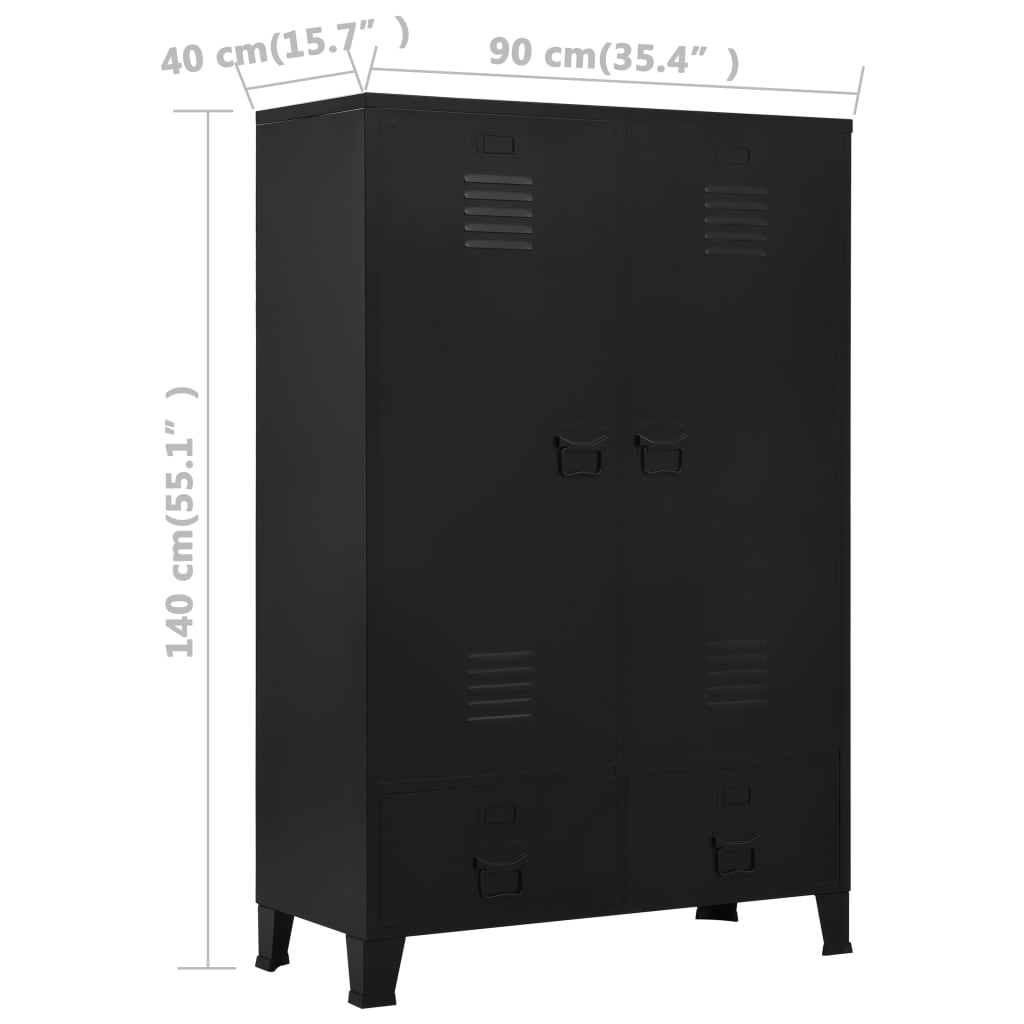 Armario industrial de acero negro 90x40x140 cm