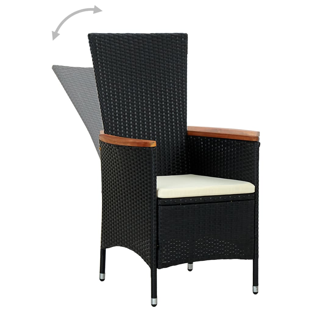 Set comedor jardín 9 pzas ratán sintético y madera acacia negro
