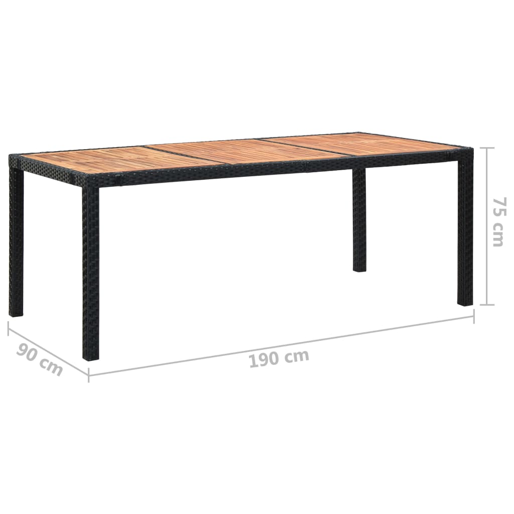 Set comedor jardín 9 pzas ratán sintético y madera acacia negro