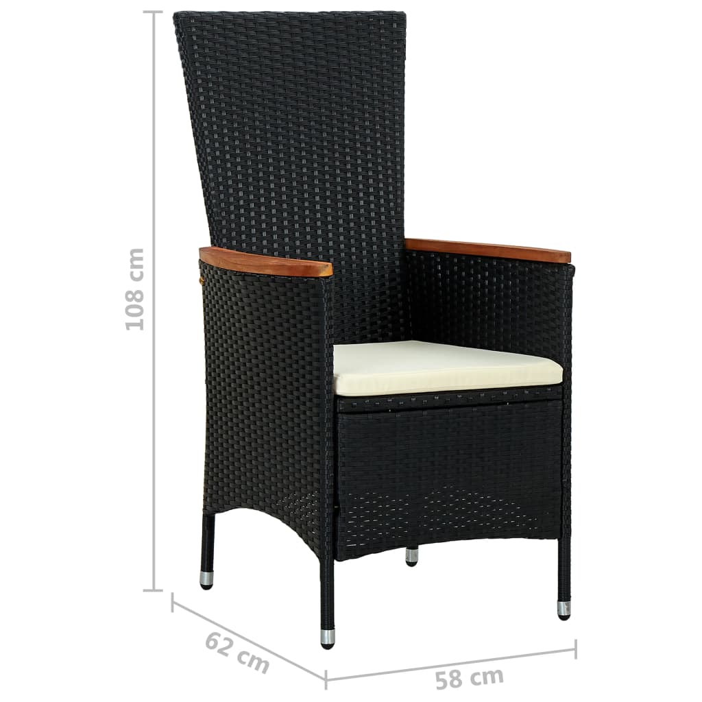 Set comedor jardín 9 pzas ratán sintético y madera acacia negro