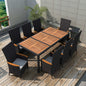 Conjunto de refeição de jardim 9 peças vime sintético e madeira de acácia preto