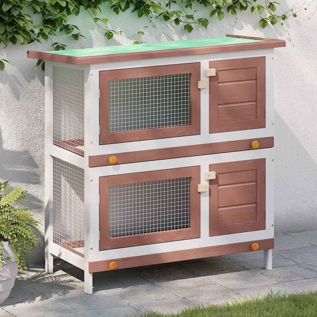 Jaula conejera con 3 puertas madera rojo