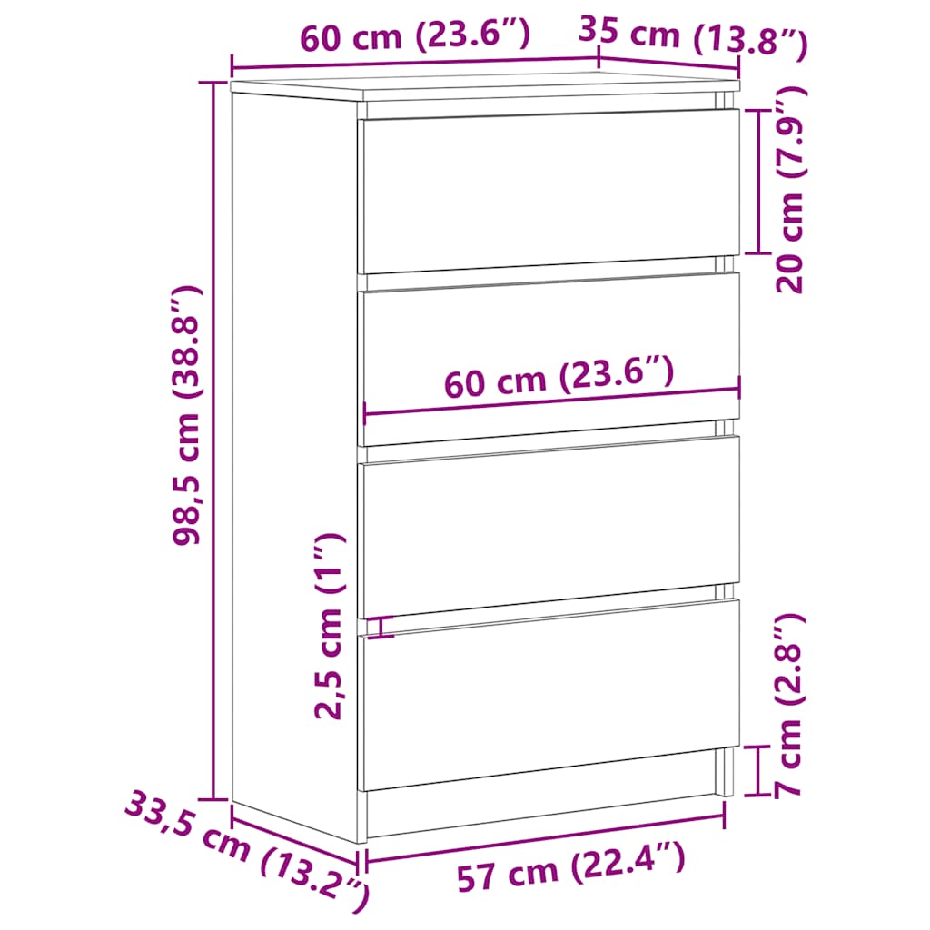 Aparador de madera contrachapada blanco 60x35x98,5 cm