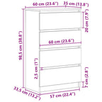 Aparador de madera contrachapada blanco 60x35x98,5 cm
