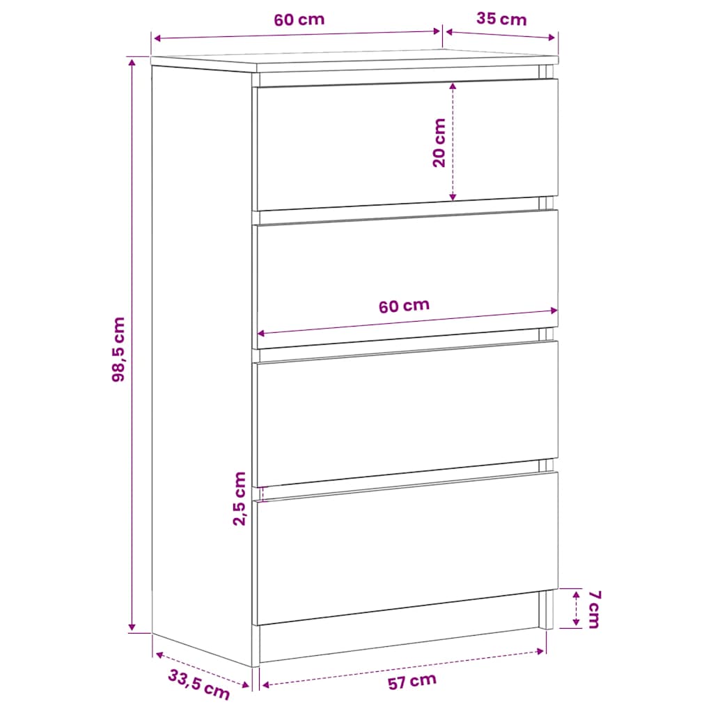 Aparador de madera contrachapada negro 60x35x98,5 cm