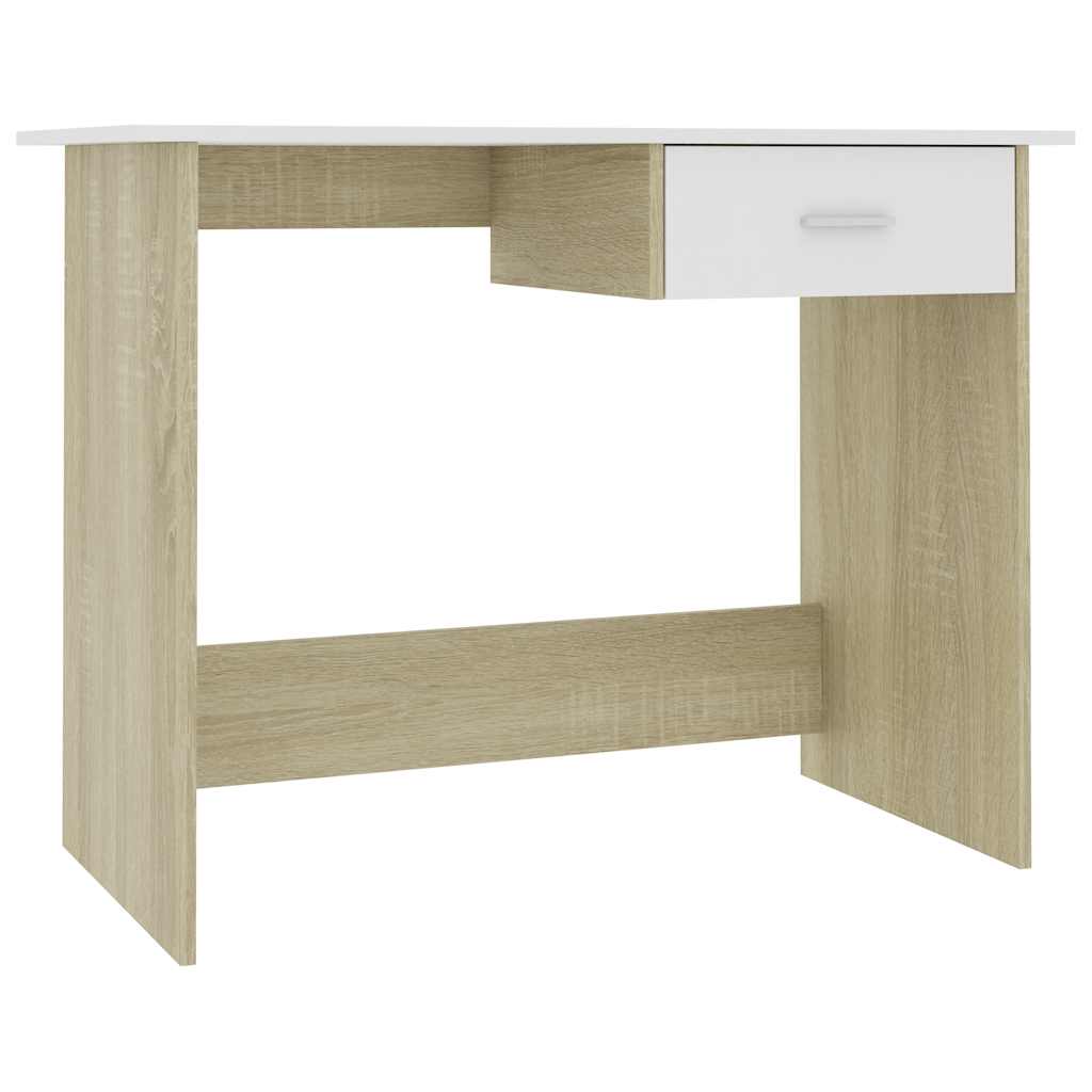 Escritorio aglomerado color roble Sonoma y blanco 100x50x76 cm