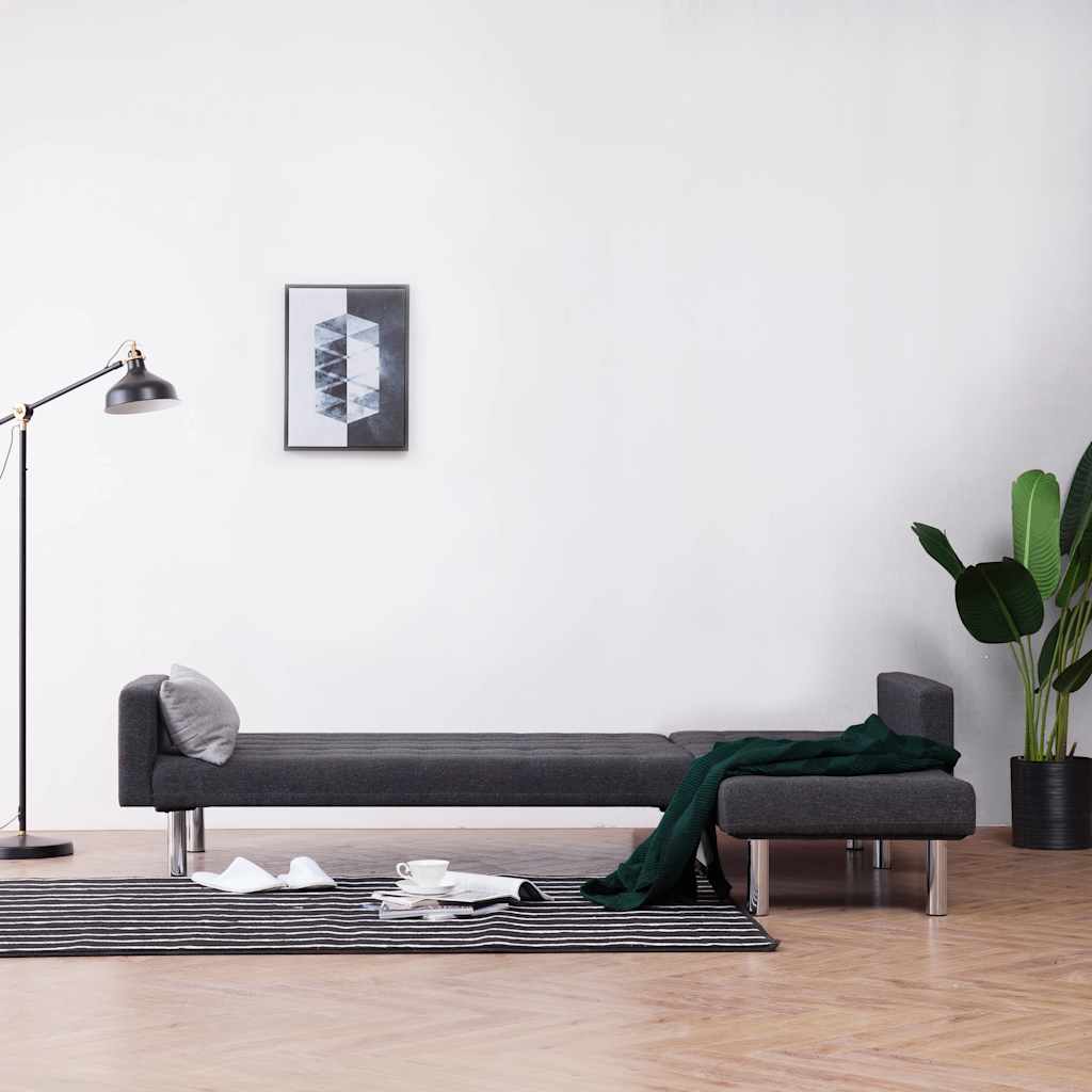 Sofá cama en forma de L Gris oscuro Poliéster