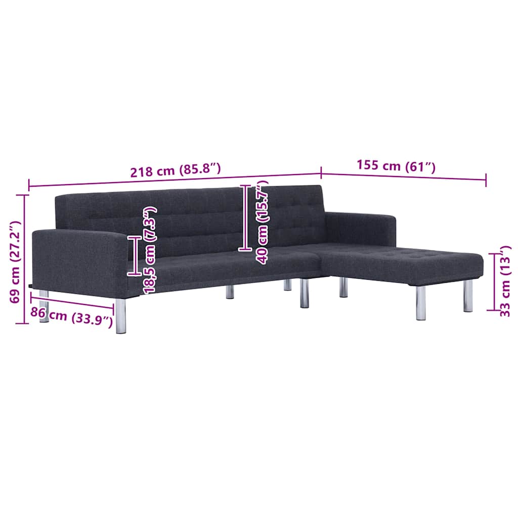 Sofá cama en forma de L Gris oscuro Poliéster