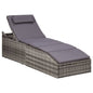 Sun lounger with grey synthetic rattan cushion