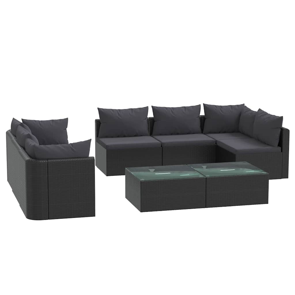 Set de muebles de jardín 9 pzas y cojines ratán sintético negro