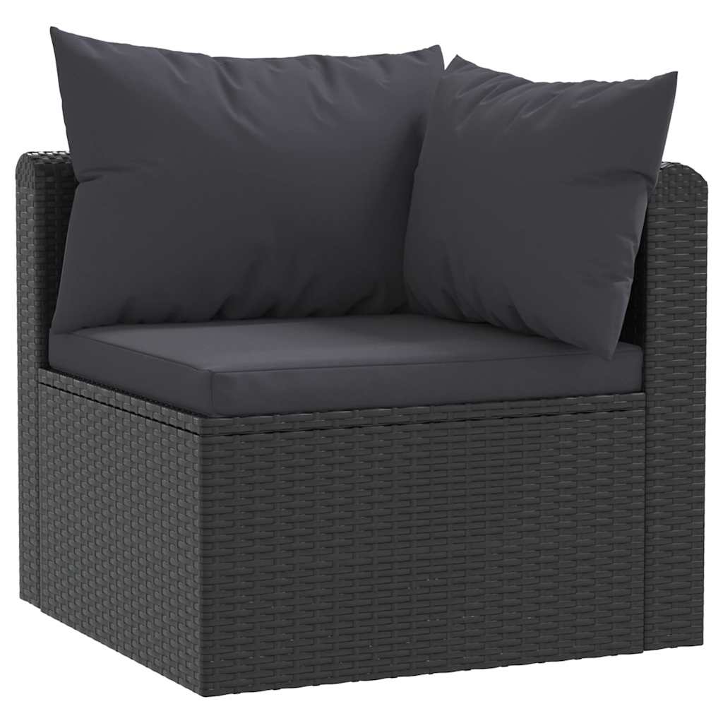 Set de muebles de jardín 9 pzas y cojines ratán sintético negro