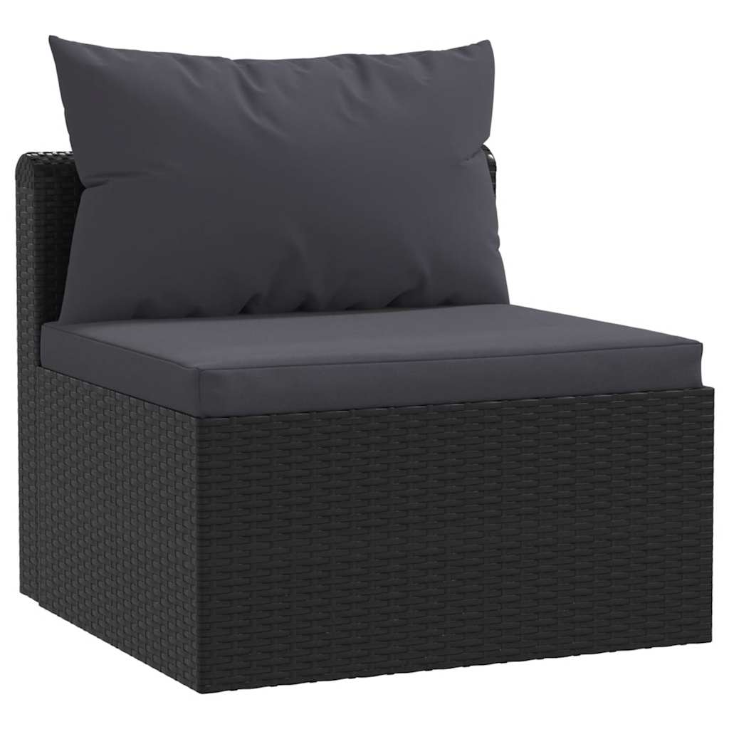 Set de muebles de jardín 9 pzas y cojines ratán sintético negro