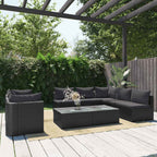 Set de muebles de jardín 9 pzas y cojines ratán sintético negro