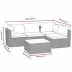 Set muebles de jardín 5 piezas y cojines ratán sintético negro