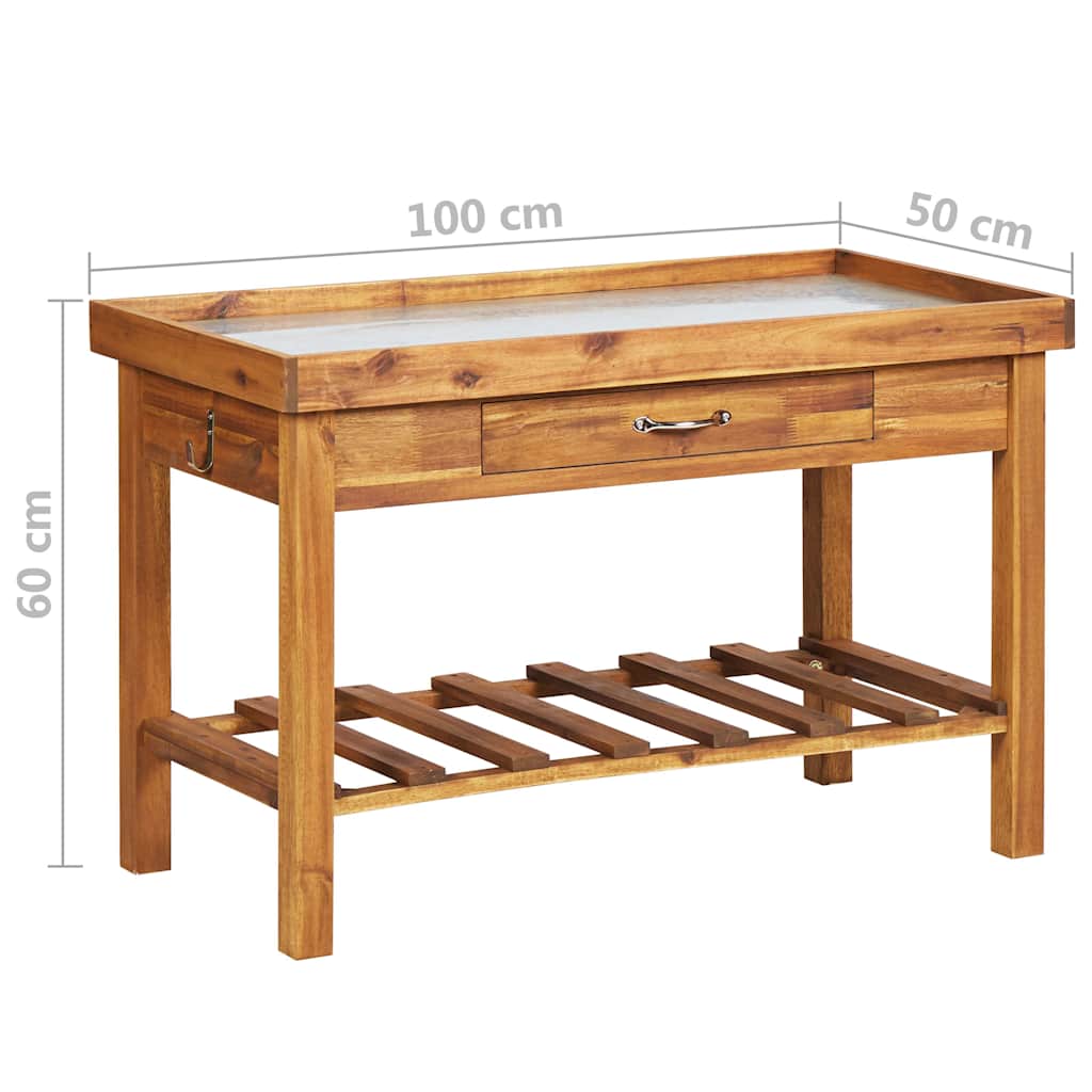 Mesa de cultivo de jardín madera maciza acacia tablero de zinc