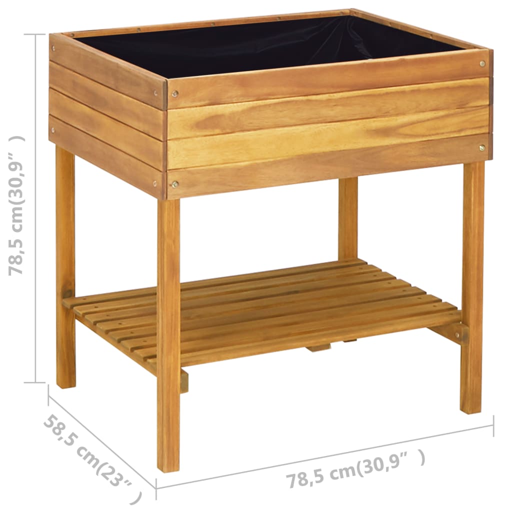 Jardinera elevada de madera maciza de acacia 78,5x58,5x78,5 cm