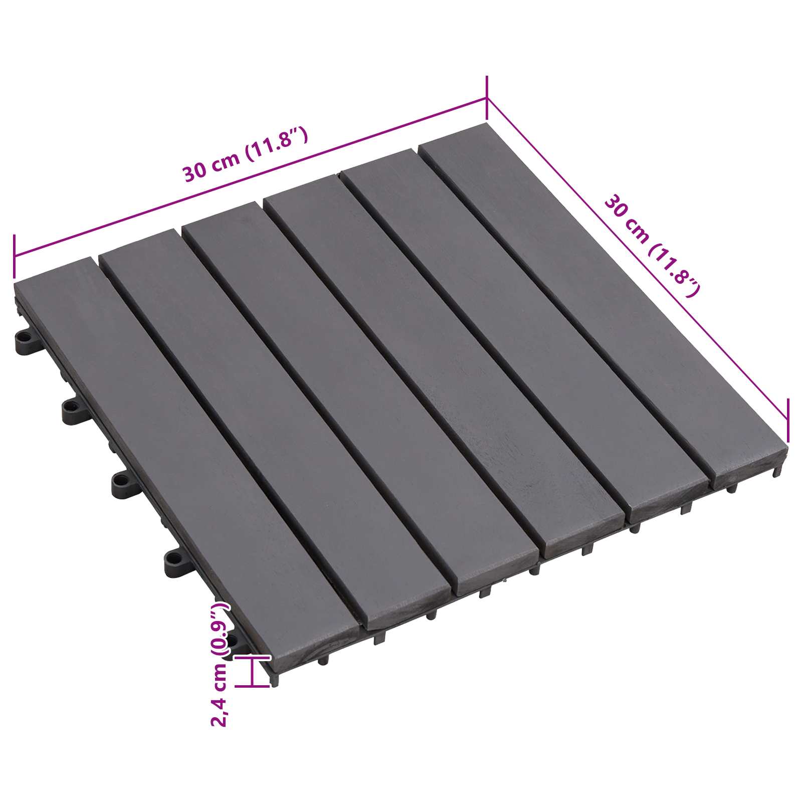 Tile de Decking 10 pcs Gris 30 x 30 cm Madera de Acacia