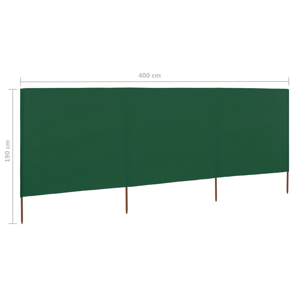 Paravientod de playa de 3 paneles tela verde 400x160 cm