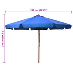 Sombrilla de jardín con palo de madera azul celeste 330 cm