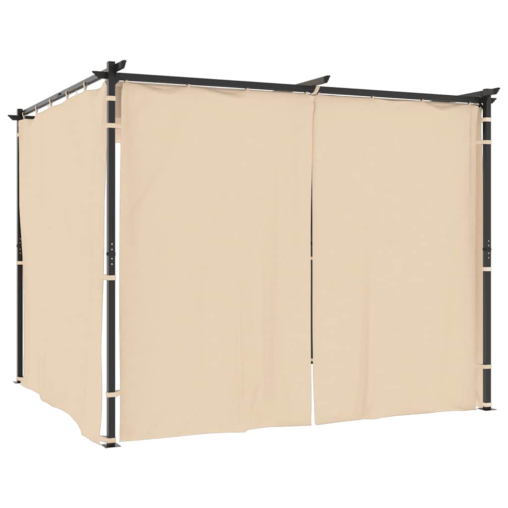 Cenador con cortinas acero color crema 3x3 m