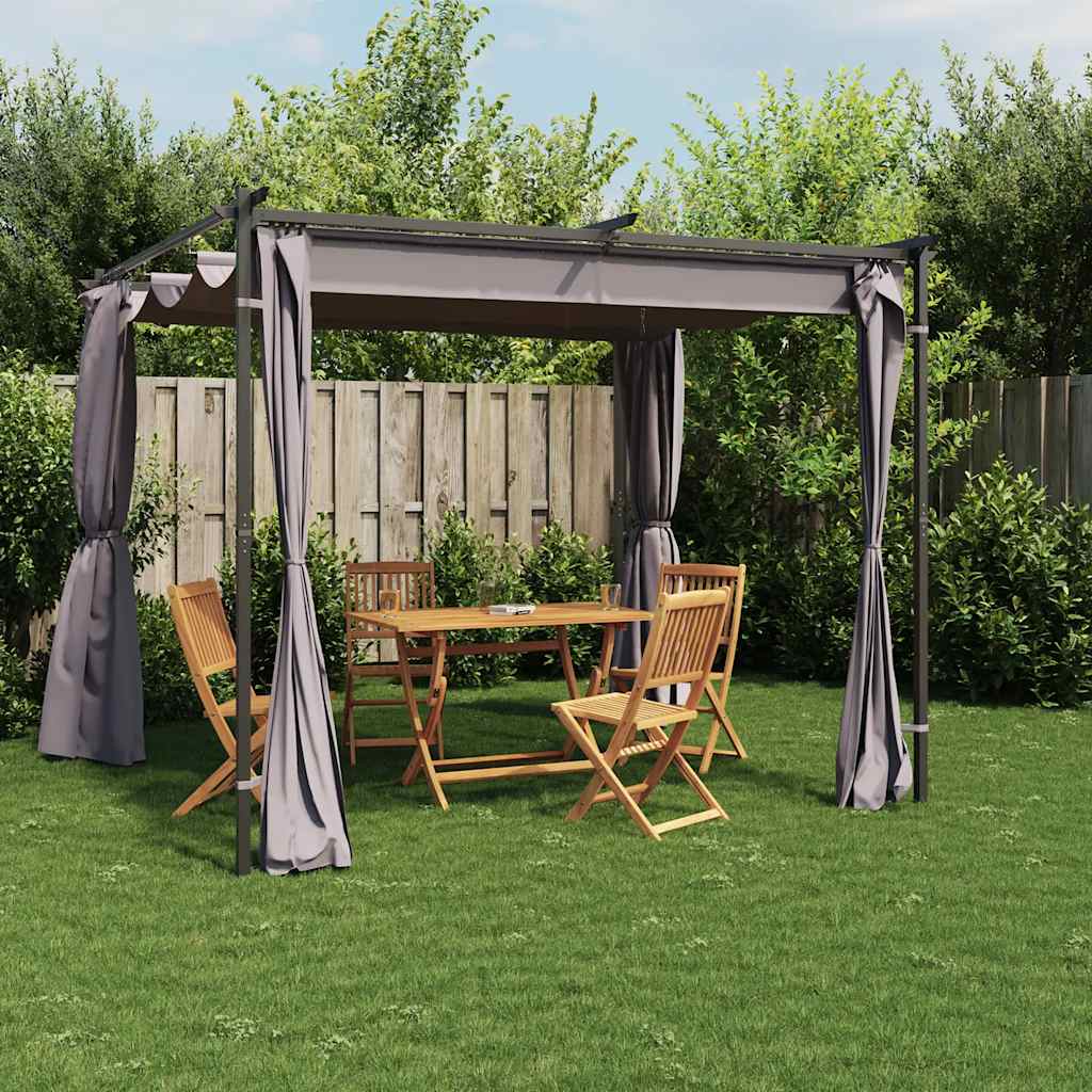 Cenador con cortinas acero gris antracita 3x3 m