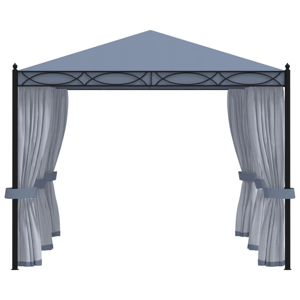 Cenador con pantallas de malla acero gris antracita 3x4 m