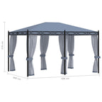 Cenador con pantallas de malla acero gris antracita 3x4 m