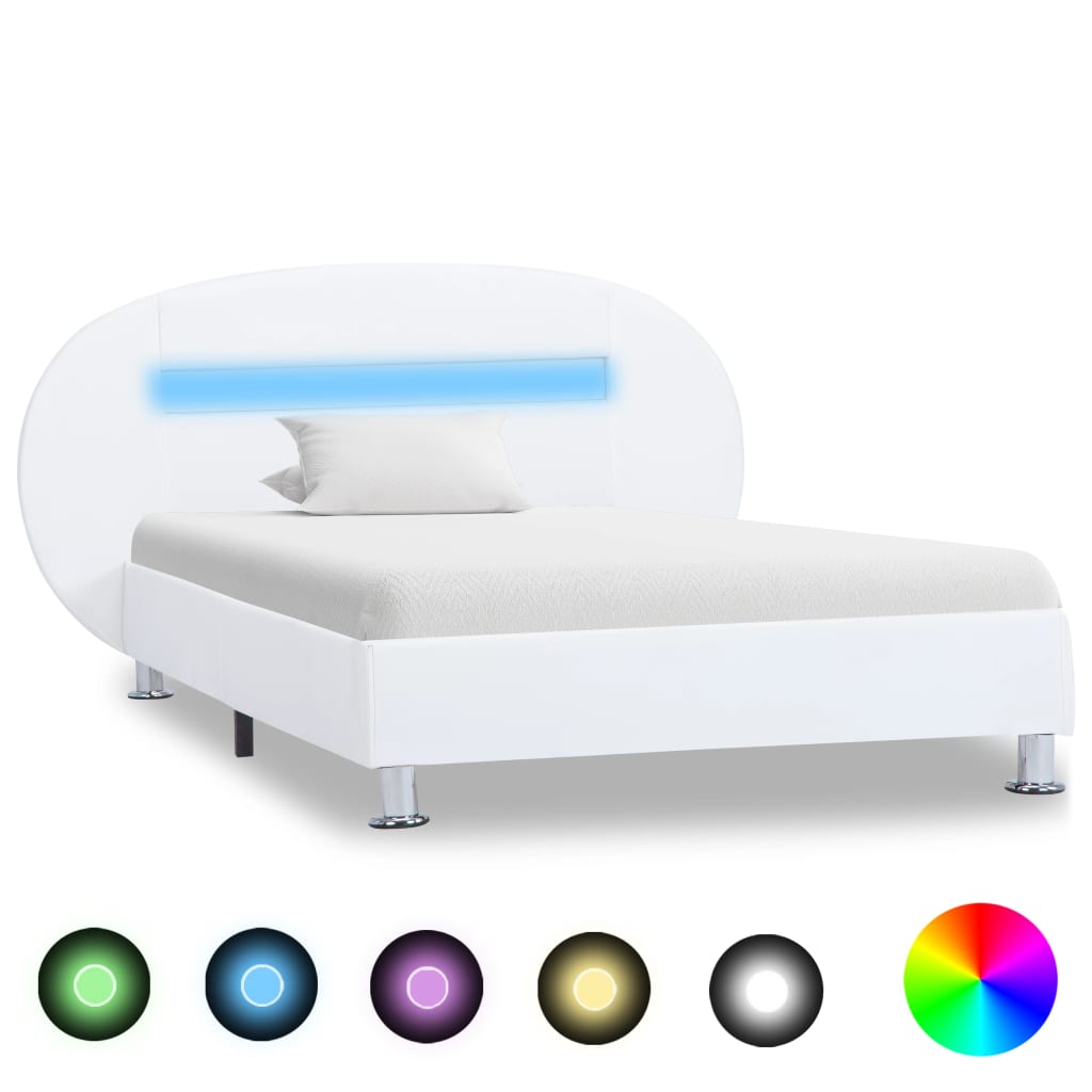 Estructura cama LED sin colchón cuero sintético gris 100x200 cm