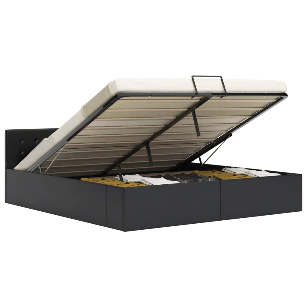 Cama canapé hidráulica con LED cuero sintético gris 90x200 cm
