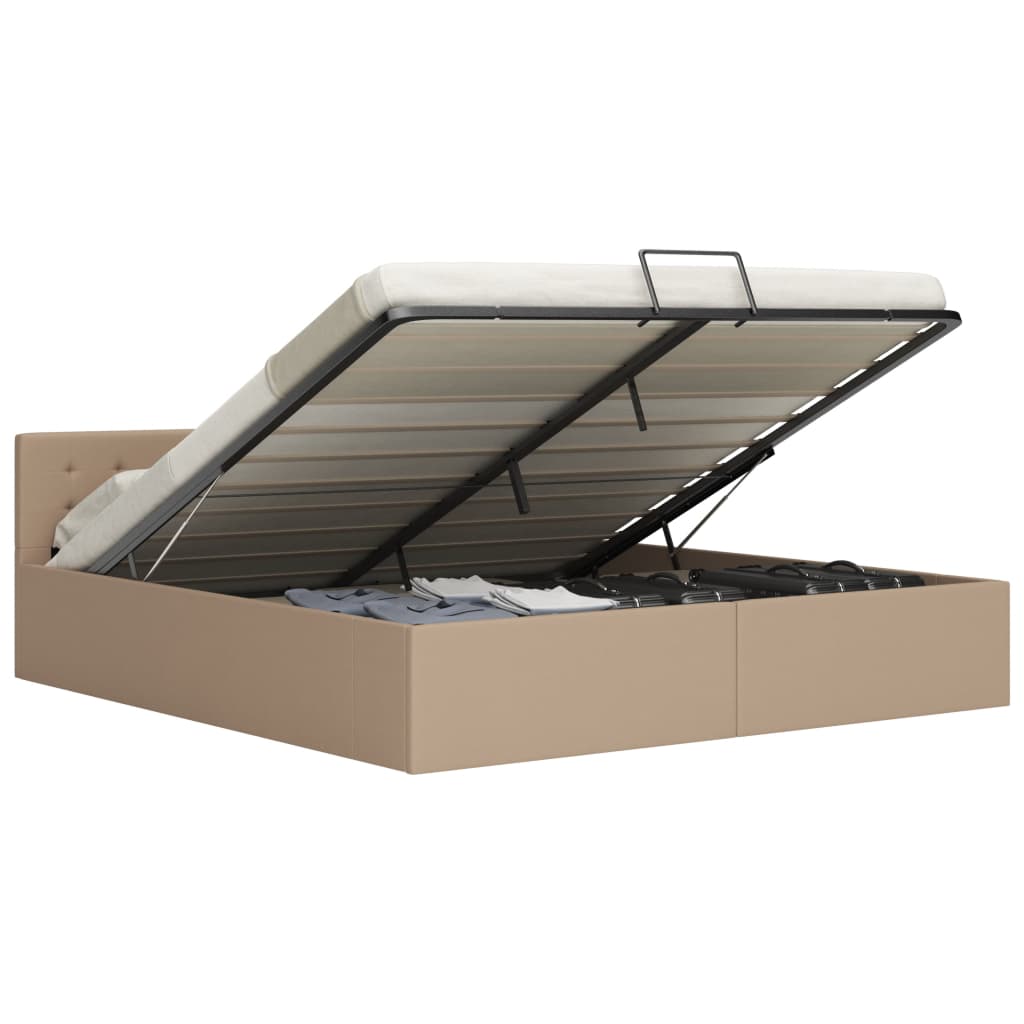 Cama canapé hidráulica con LED cuero sintético gris 90x200 cm