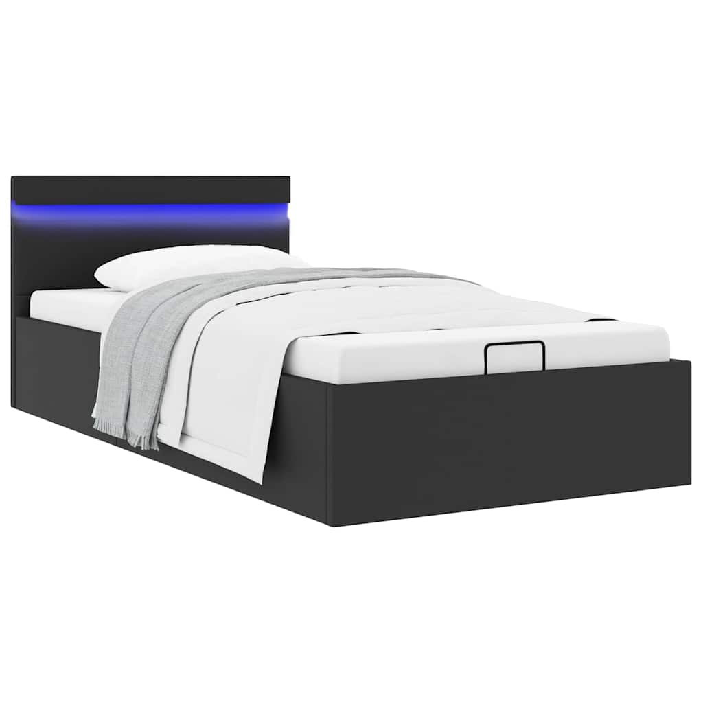 Cama canapé hidráulica con LED cuero sintético gris 90x200 cm