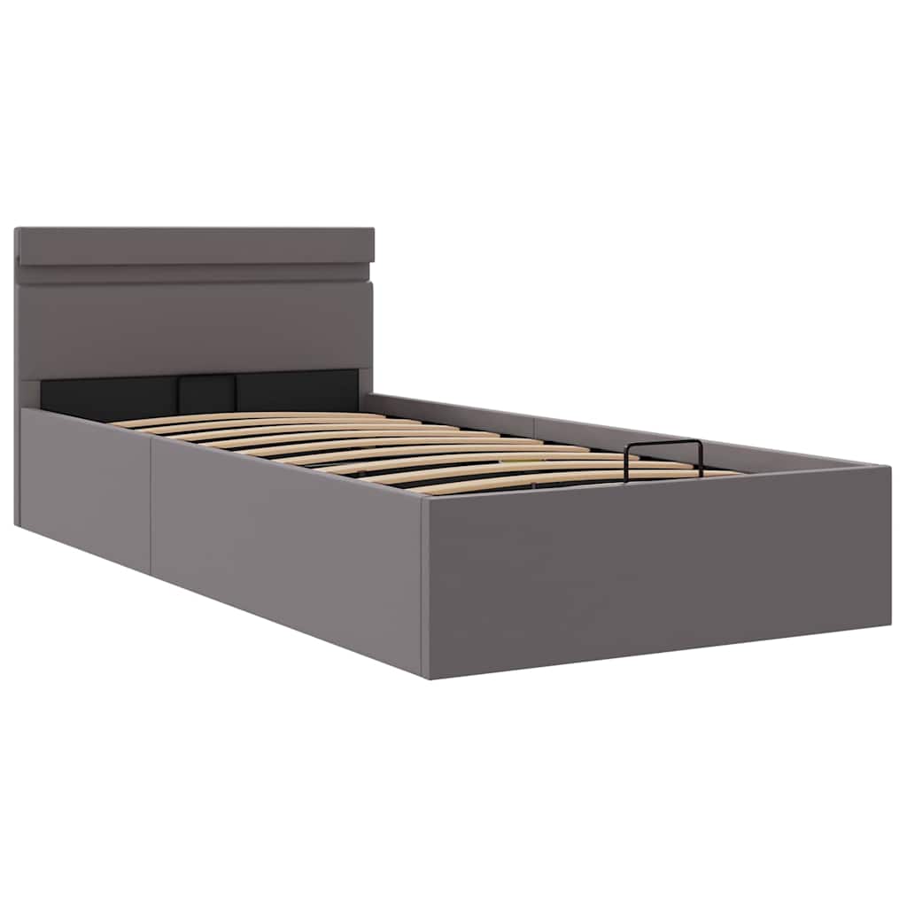 Cama canapé hidráulica con LED cuero sintético gris 90x200 cm