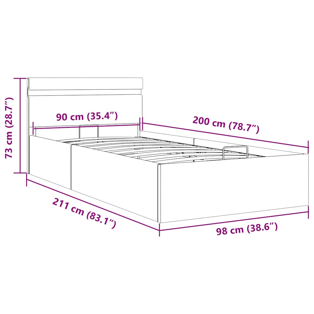 Cama canapé hidráulica con LED cuero sintético gris 90x200 cm