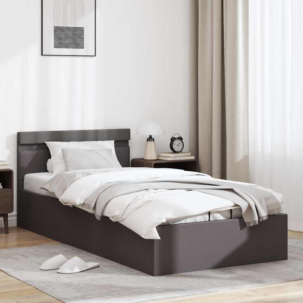 Cama canapé hidráulica con LED cuero sintético gris 90x200 cm