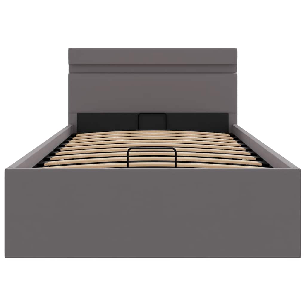 Cama canapé hidráulica con LED cuero sintético gris 90x200 cm