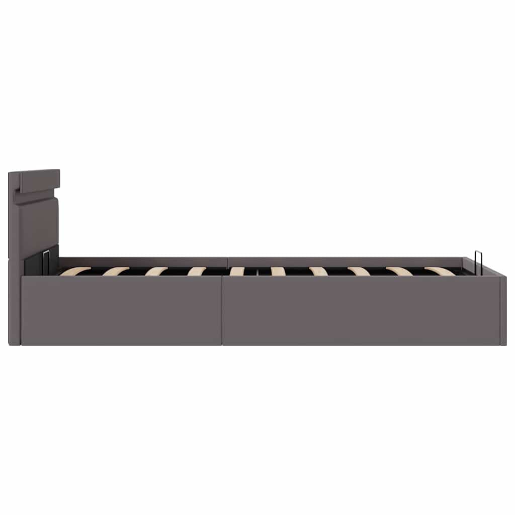 Cama canapé hidráulica con LED cuero sintético gris 90x200 cm