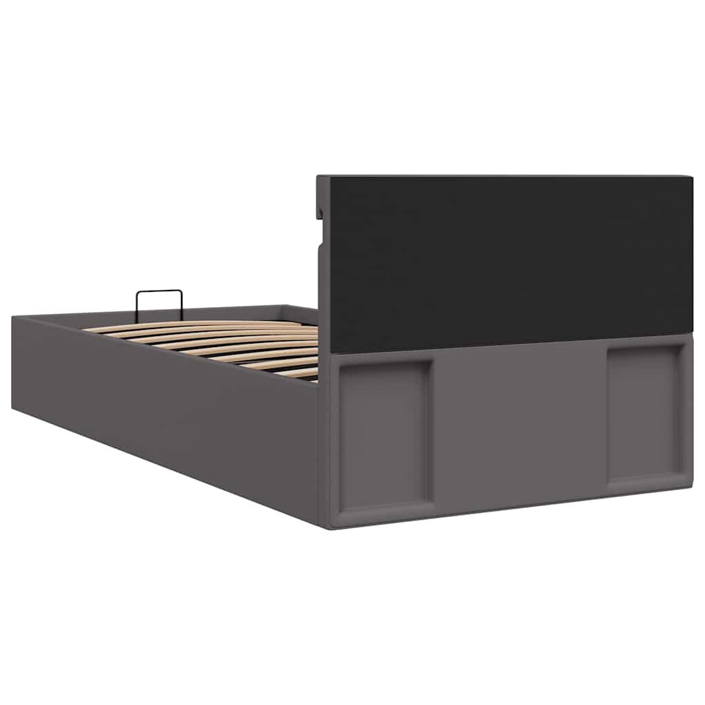 Cama canapé hidráulica con LED cuero sintético gris 90x200 cm