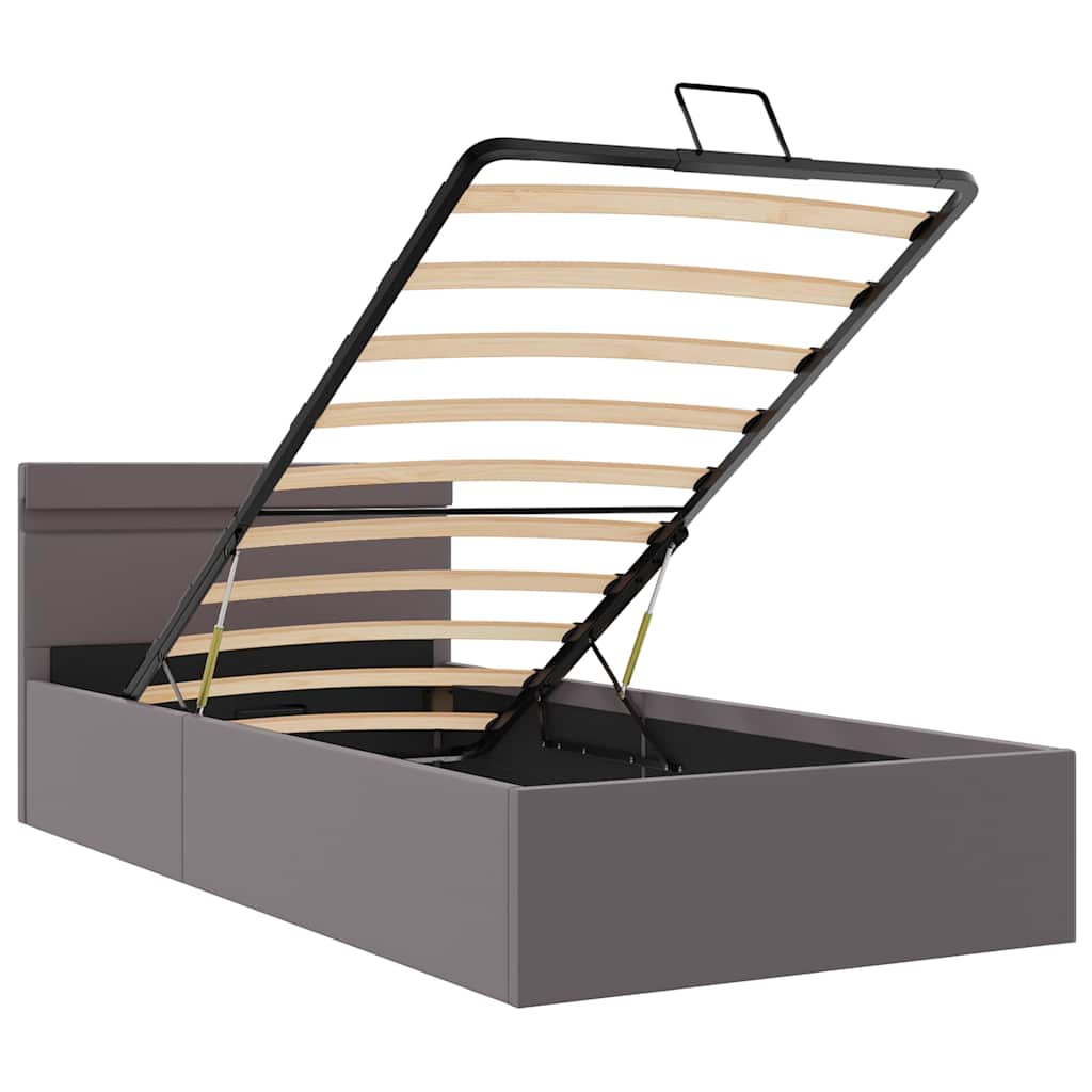 Cama canapé hidráulica con LED cuero sintético gris 90x200 cm