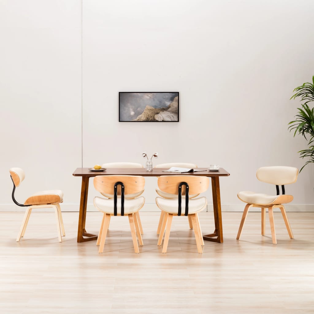 Sillas de comedor 2 uds madera curvada y cuero sintético crema