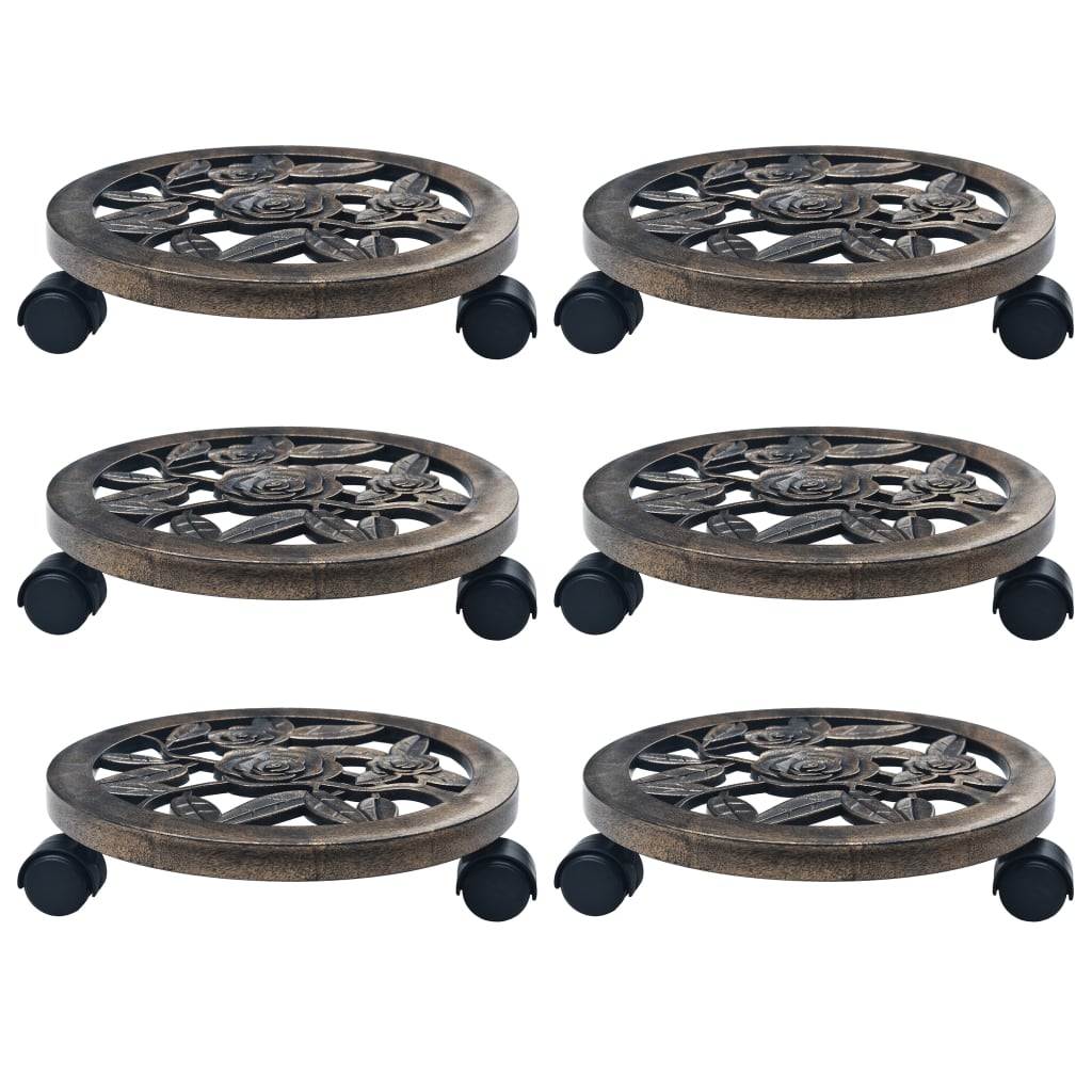 Soporte con ruedas de plantas 6 uds plástico color bronce 30 cm
