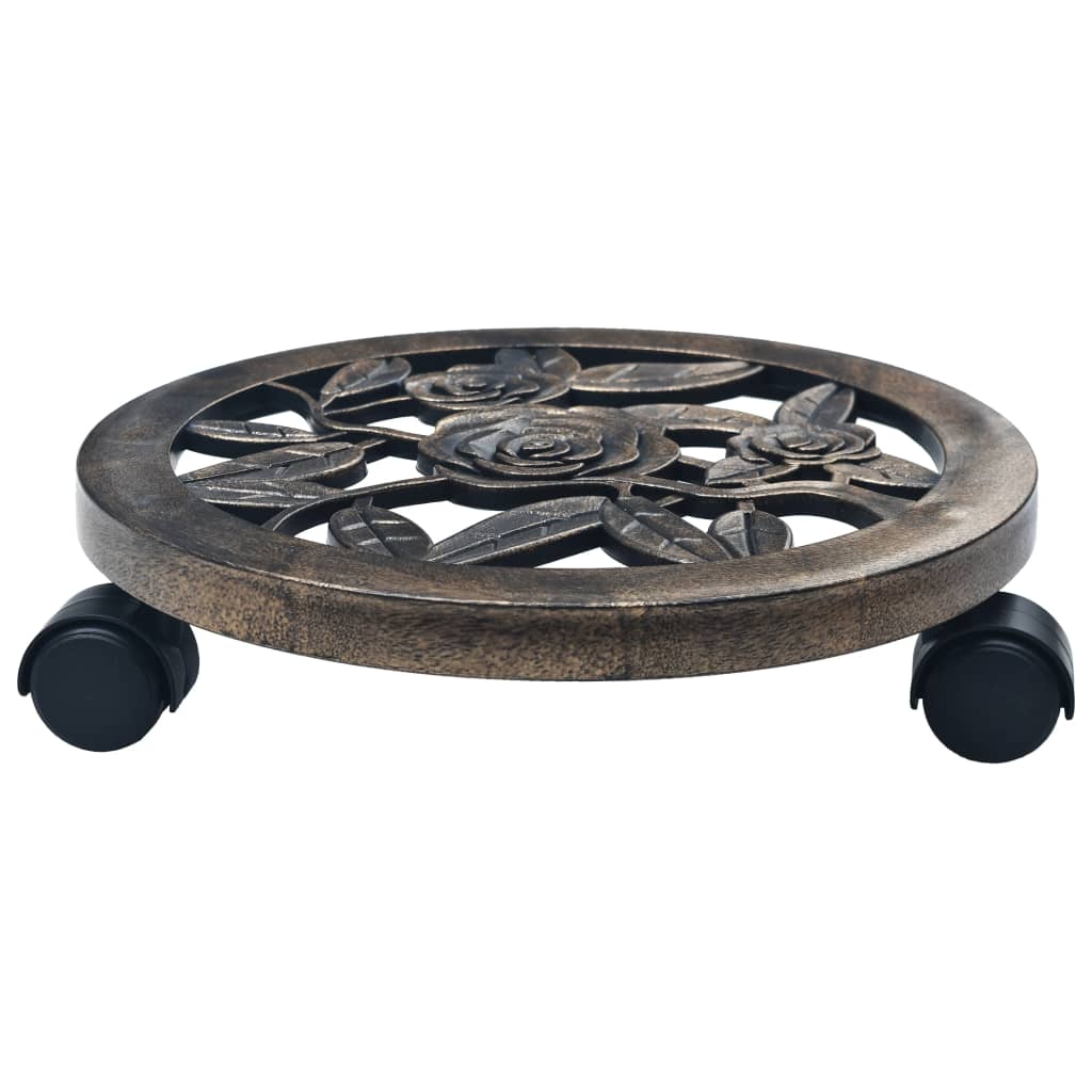 Soporte con ruedas de plantas 6 uds plástico color bronce 30 cm