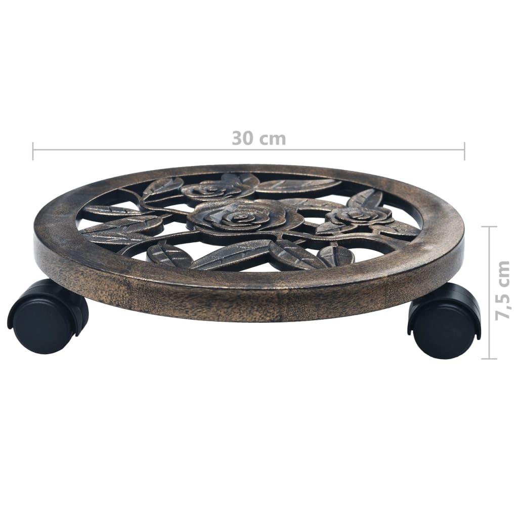 Soporte con ruedas de plantas 6 uds plástico color bronce 30 cm