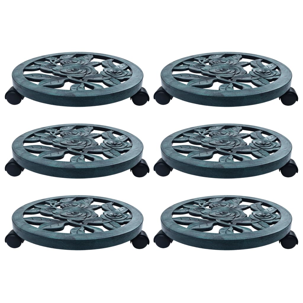 Soporte con ruedas de plantas 6 uds plástico color bronce 30 cm
