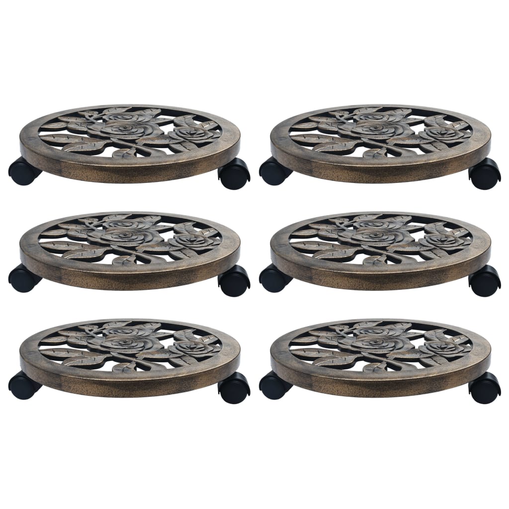 Soporte con ruedas de plantas 6 uds plástico color bronce 30 cm